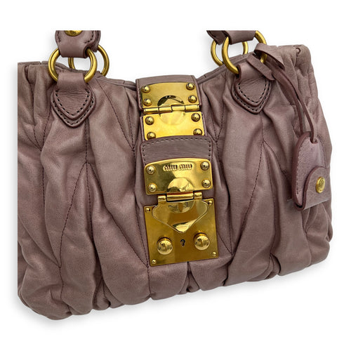 Miu Miu Gaufre Top Handle Bag Pink in Calfskin, Gold hardware_7