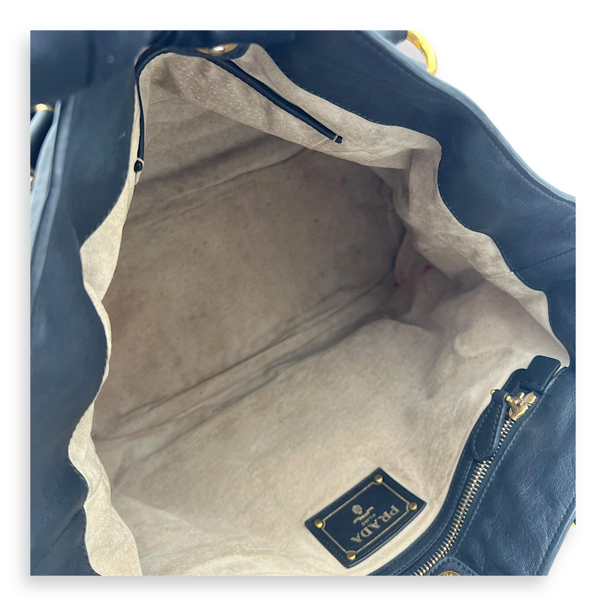 Prada Logo Top Handle Bag Black in Calfskin, Gold hardware_12