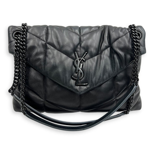Saint Laurent Puffer Shoulder Bag Black in Lambskin, Lacquered Metal hardware_12