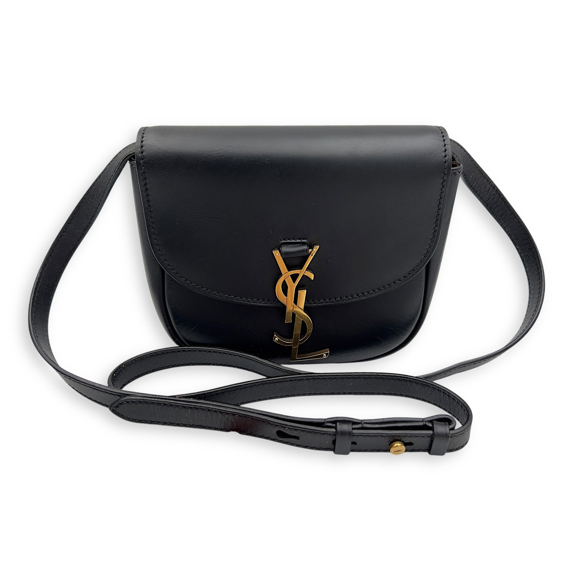 Saint Laurent Kaia Crossbody Bag Black in Calfskin, Gold hardware_12