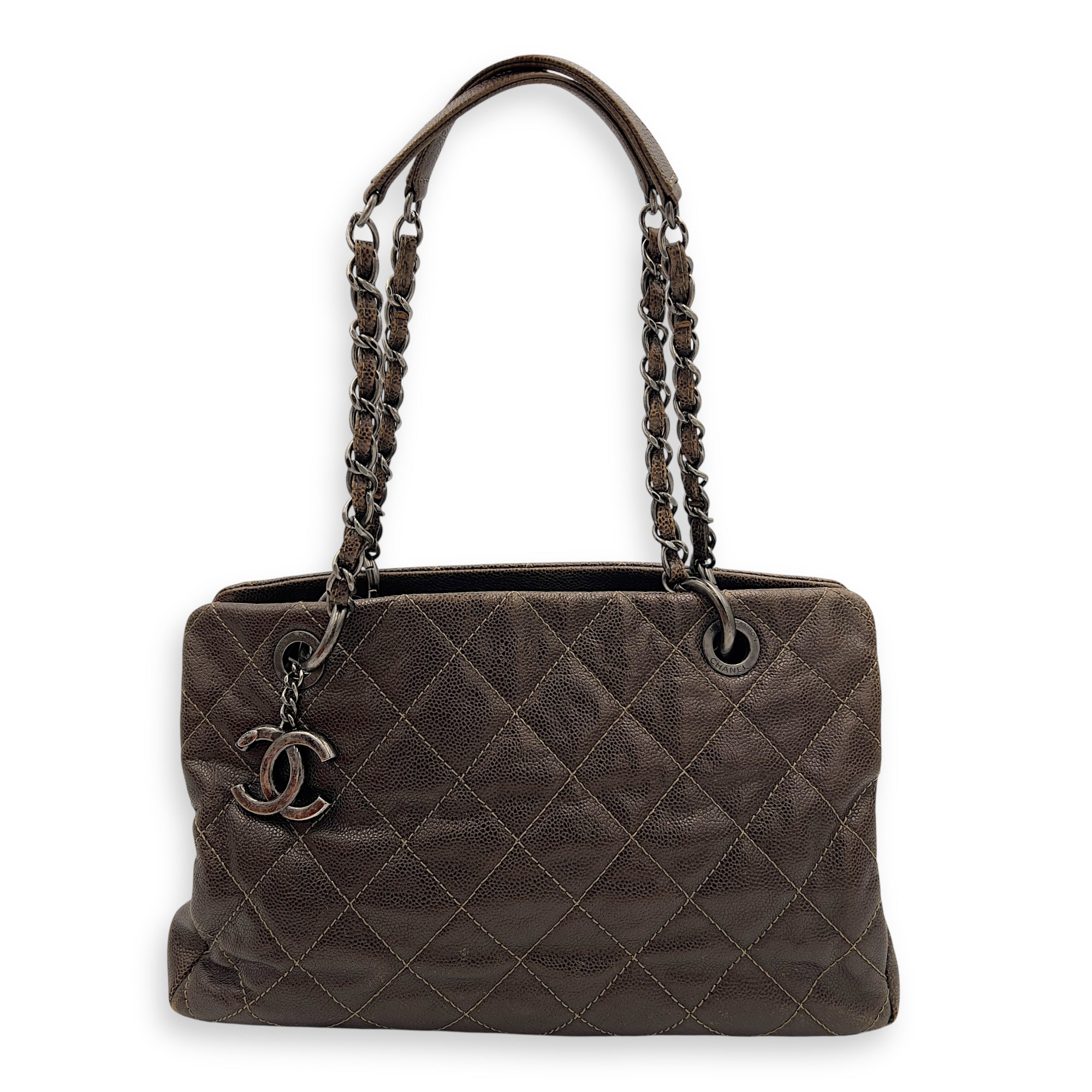 Chanel Quilted Wildstitch Tote Bag Brown in Calfskin, Ruthenium hardware_12