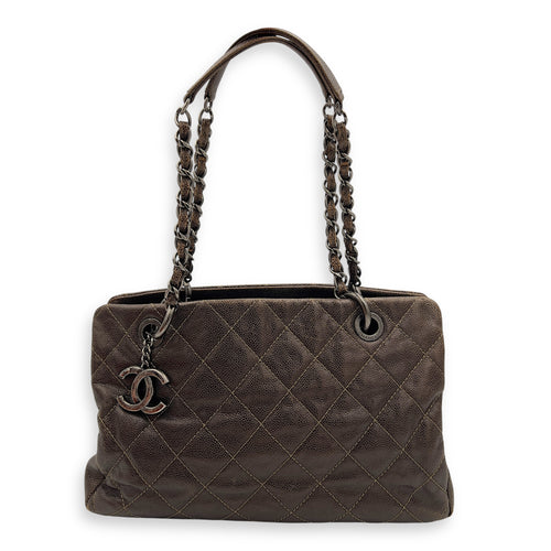 Chanel Quilted Wildstitch Tote Bag Brown in Calfskin, Ruthenium hardware_12