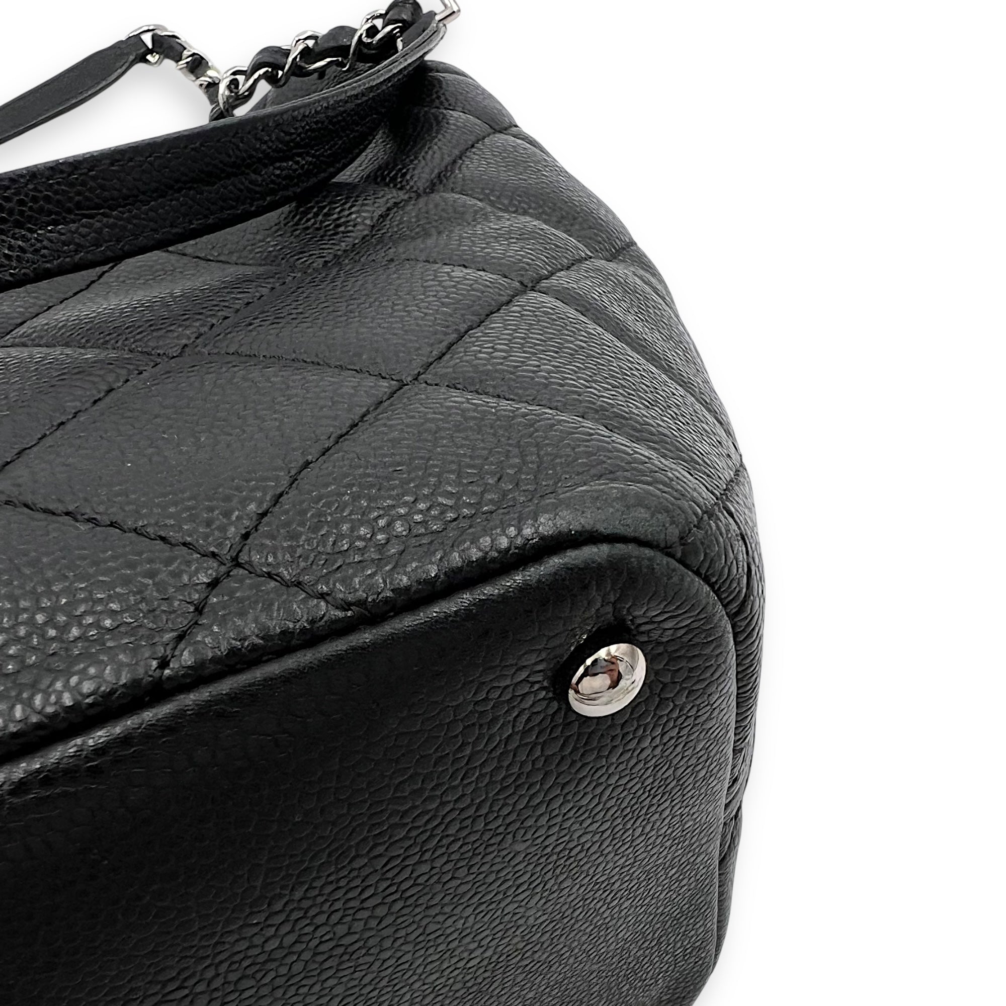 Chanel CC Tote Bag Black in Caviar Leather, Silver hardware_12