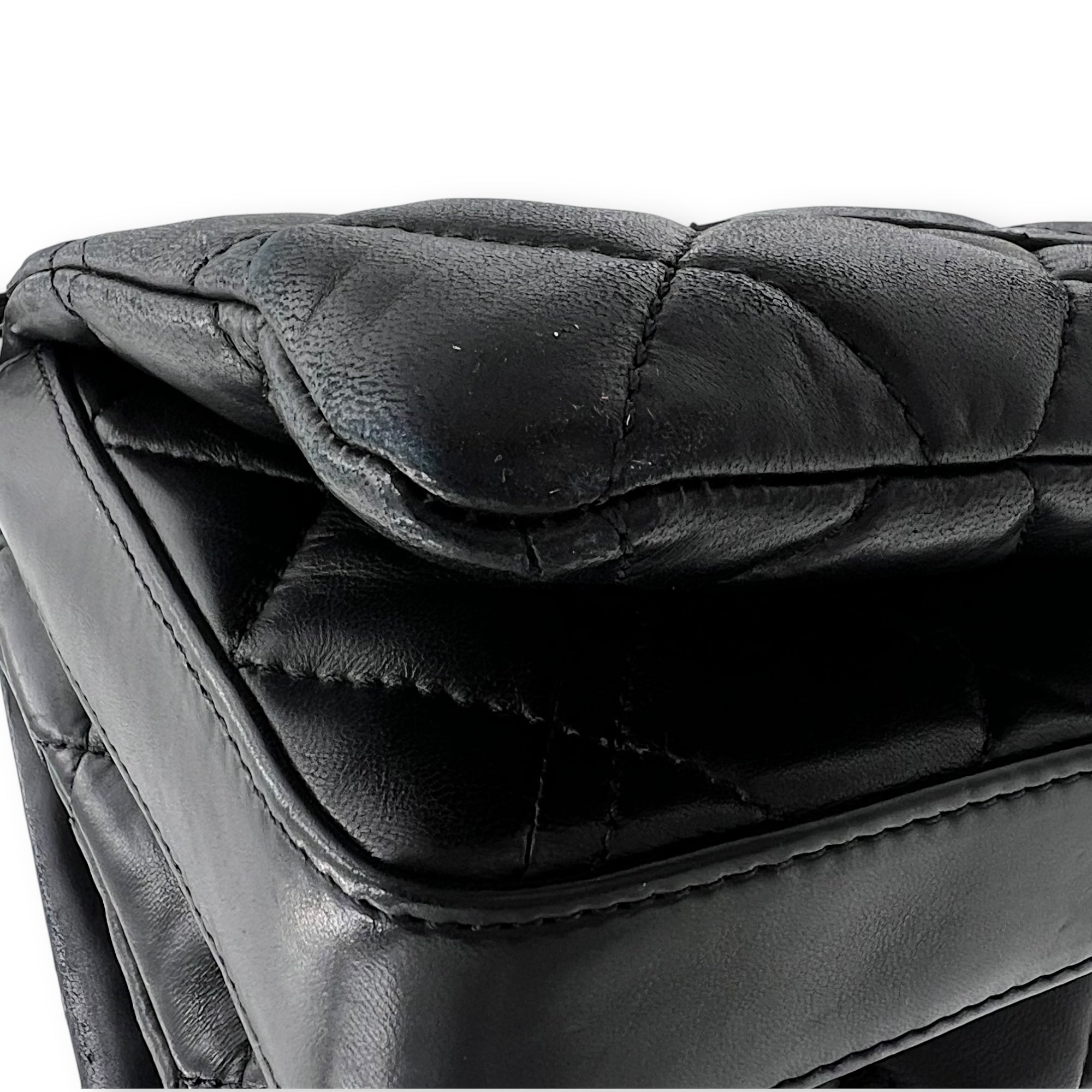 Chanel Accordion Triple Shoulder Bag Black in Lambskin, Silver hardware_12