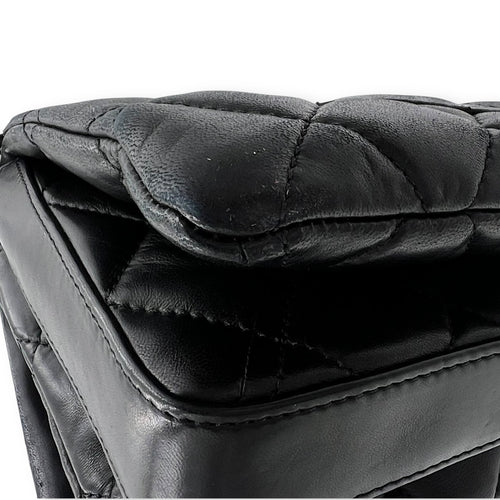 Chanel Accordion Triple Shoulder Bag Black in Lambskin, Silver hardware_12