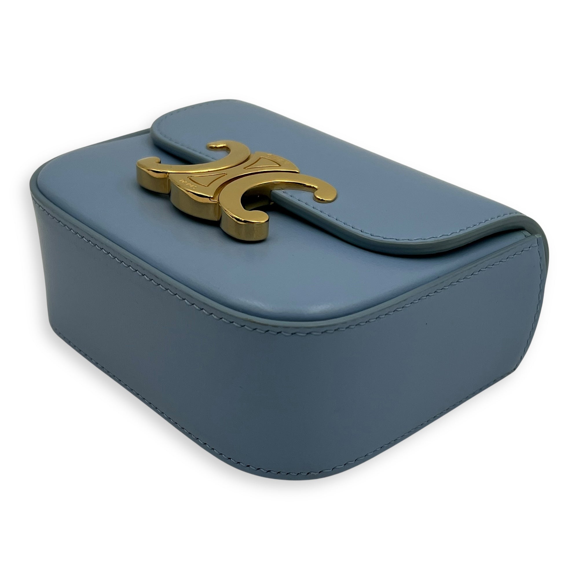 Celine Claude Crossbody Bag Blue in Calfskin, Gold hardware_10