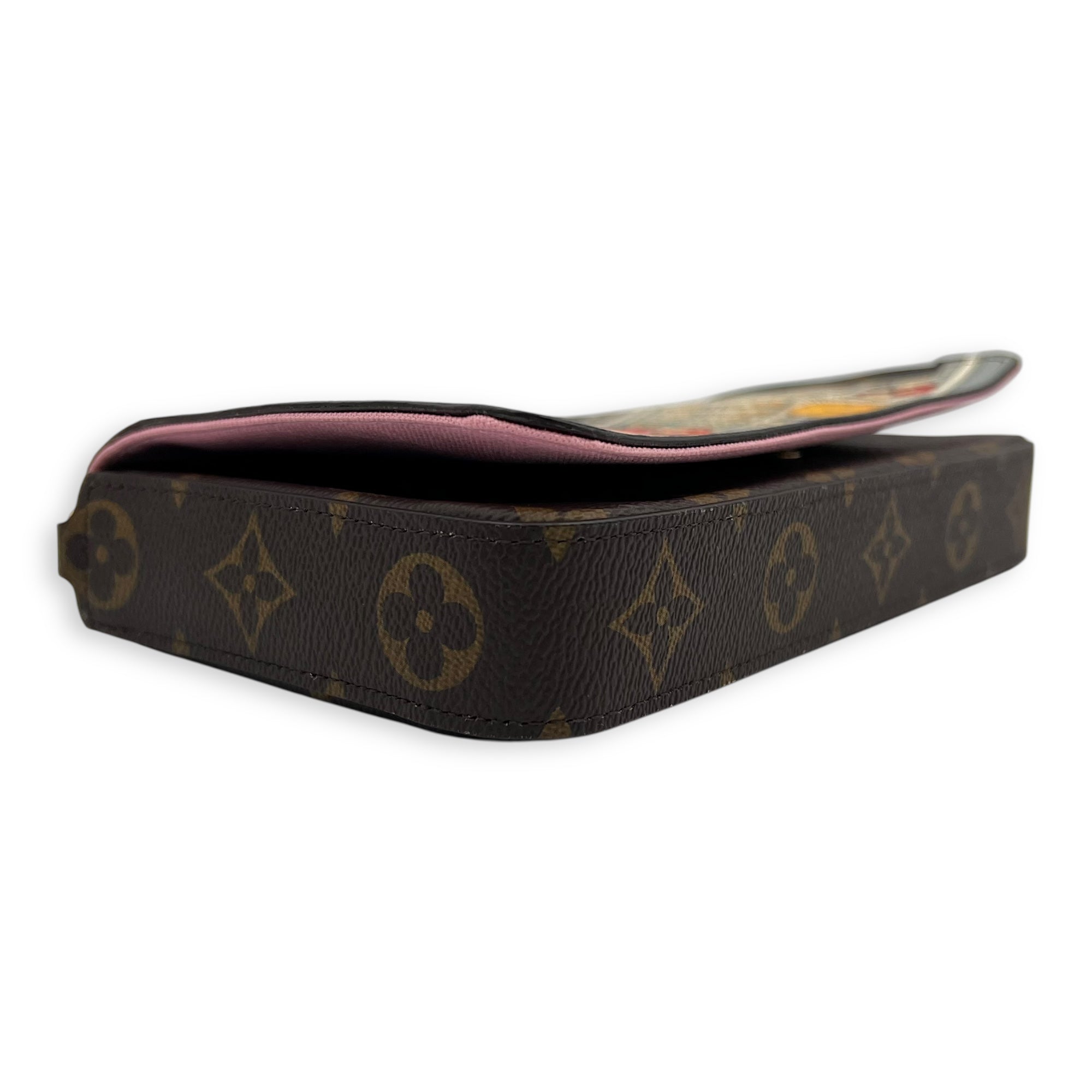 Louis Vuitton Vivienne Christmas Felicie Brown Wallet On Chain in Monogram Coated Canvas, Gold hardware_8