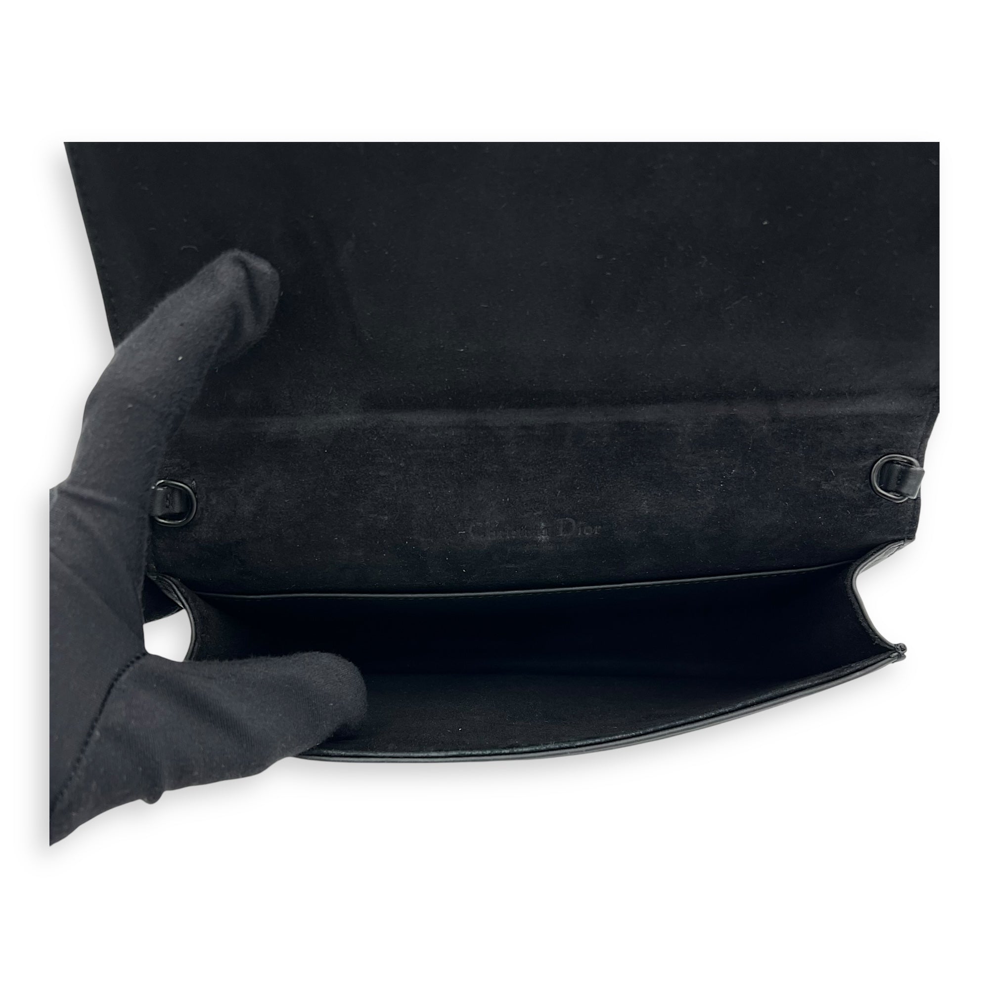 Dior Lady Dior Pouch With Strap Black Wallet On Chain in Calfskin, Silver hardware_6