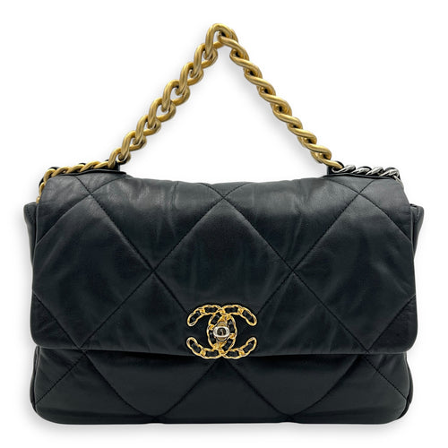Chanel C19 Large Black Shoulder Bag in Goat Leather, Mixed hardware_1