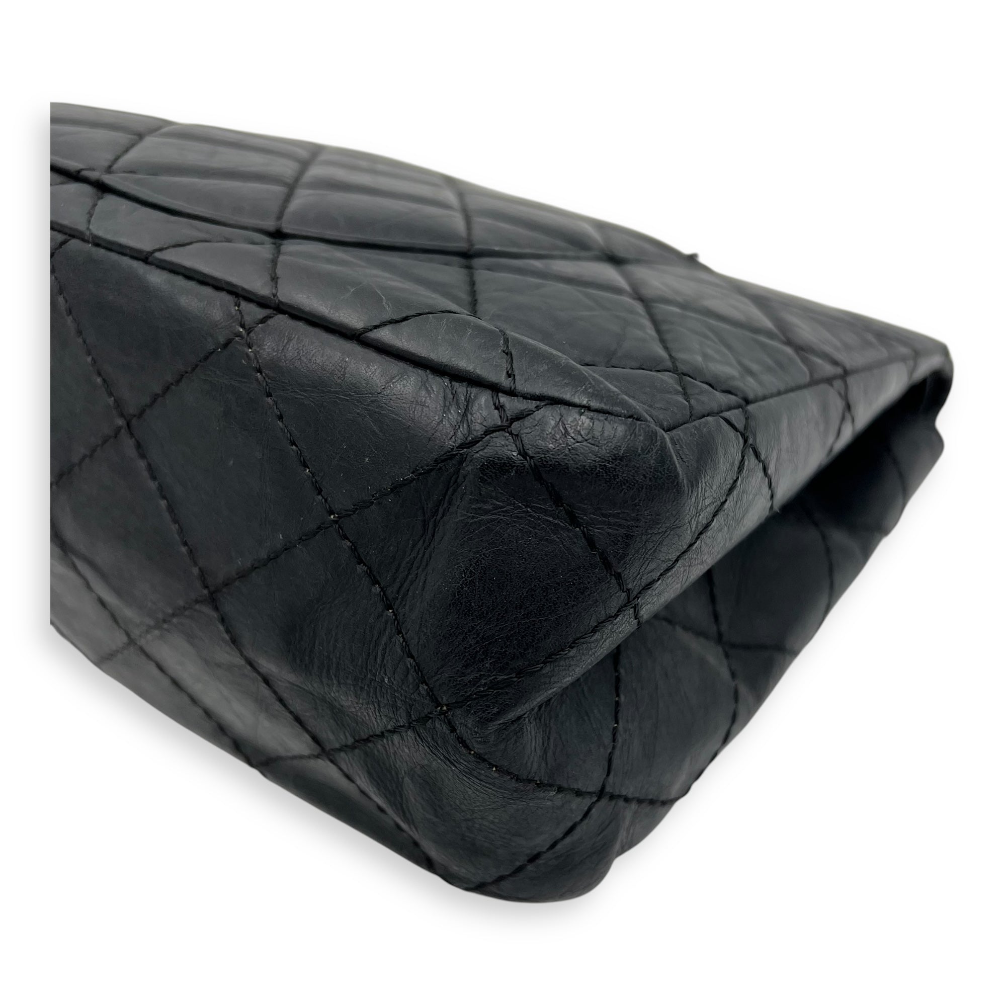 Chanel 2.55 227 Black Shoulder Bag in Calfskin, Ruthenium hardware_12