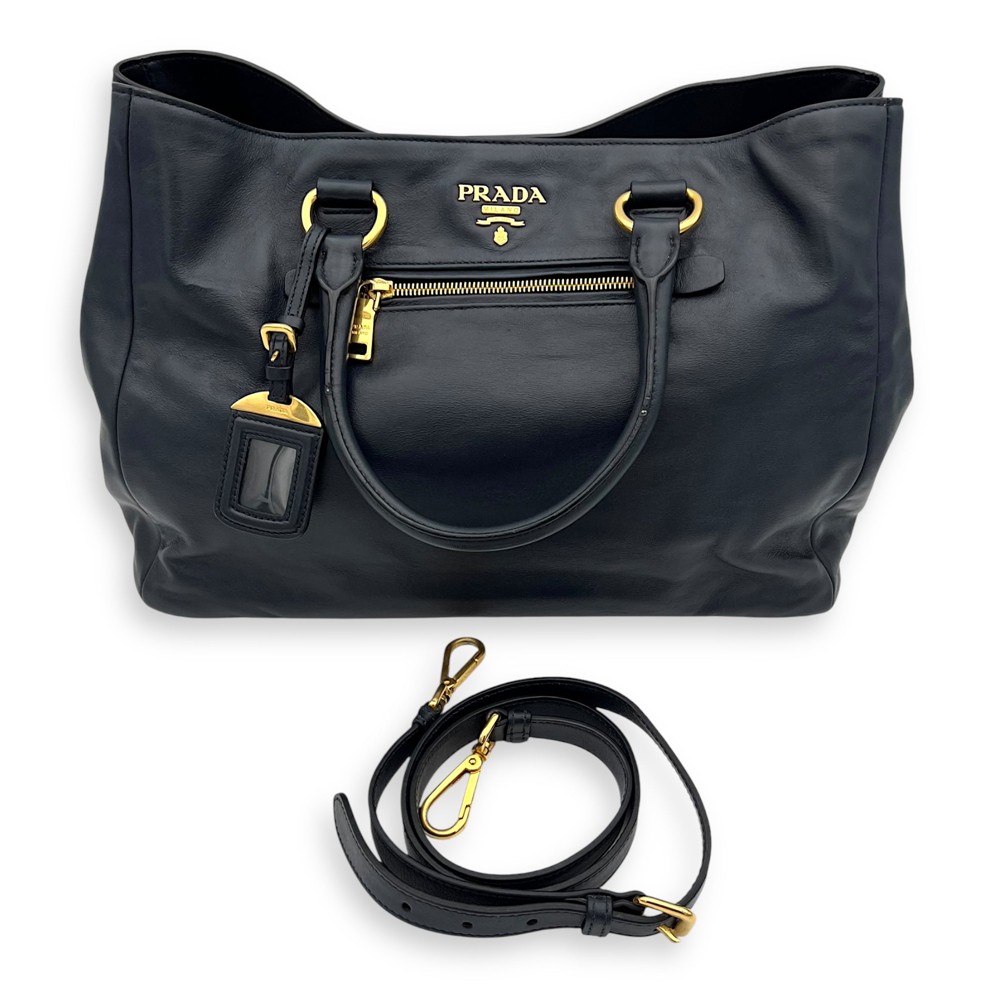 Prada 2 way bag Top Handle Bag Blue in Calfskin, Gold hardware_4