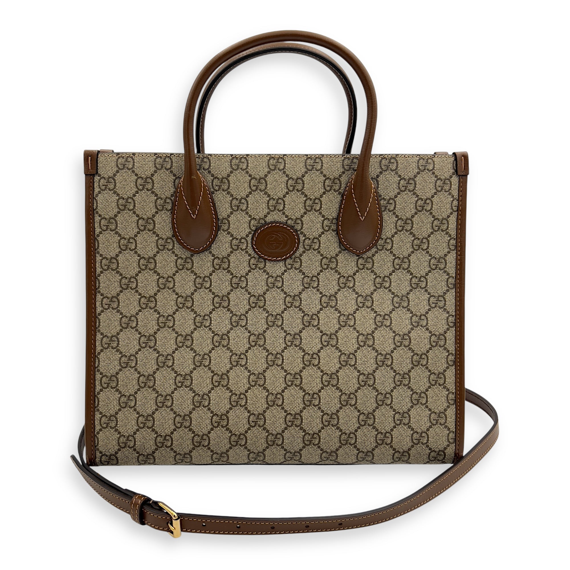 Gucci GG Top Handle Bag Brown in Coated Canvas, Gold hardware_10