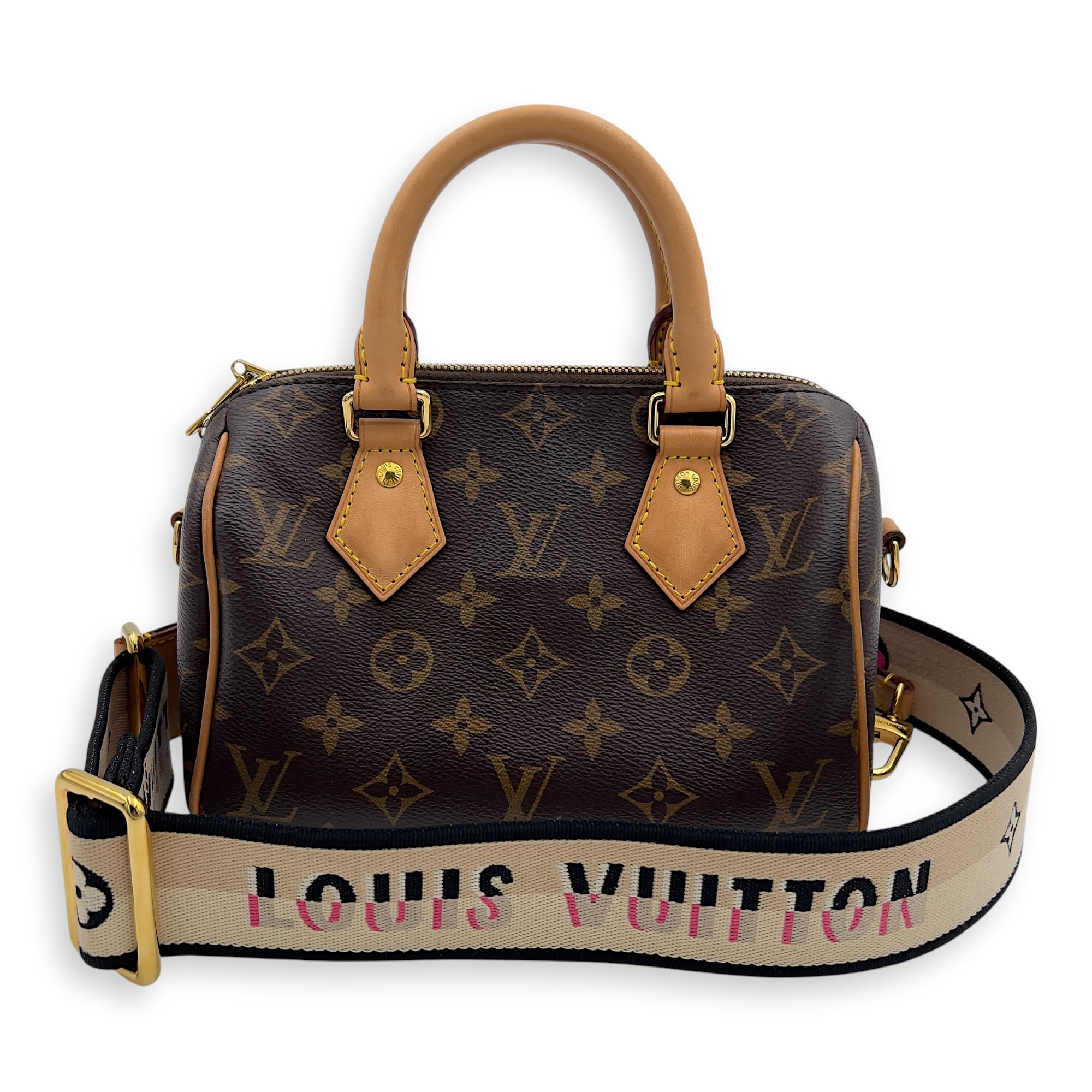 Louis Vuitton Speedy Bandouliere Top Handle Bag 20 Brown in Monogram Coated Canvas, Gold hardware_12