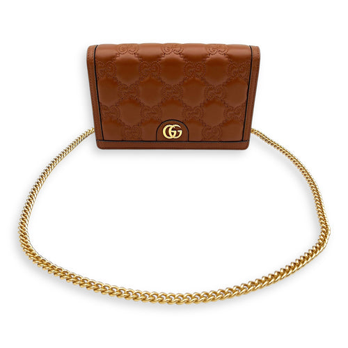 Gucci Matelassé Wallet On Chain Brown in Calfskin, Gold hardware_3