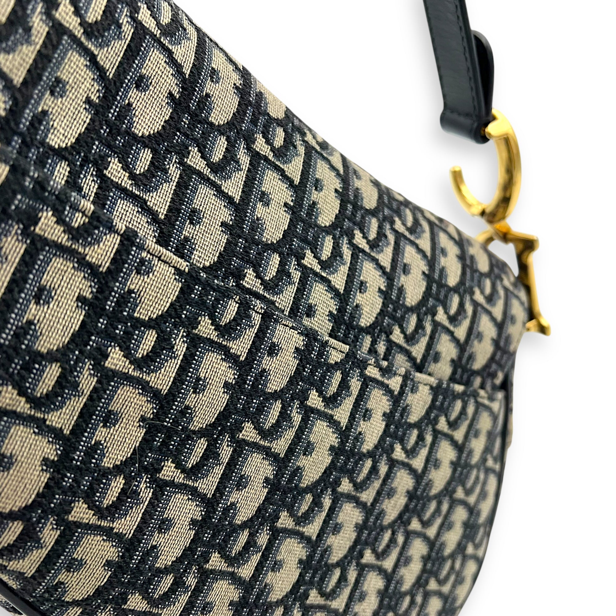 Dior Saddle Shoulder Bag Medium Blue in Jacquard, Gold hardware_12