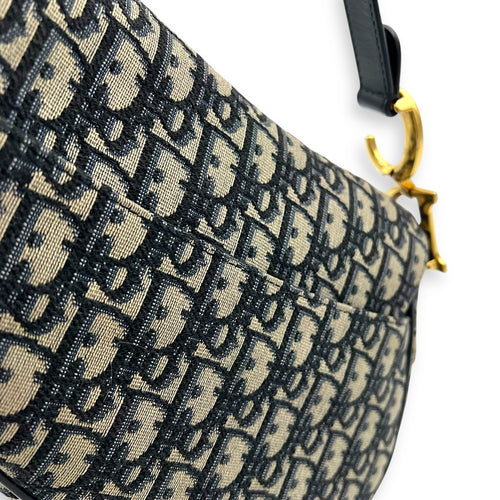 Dior Saddle Shoulder Bag Medium Blue in Jacquard, Gold hardware_12