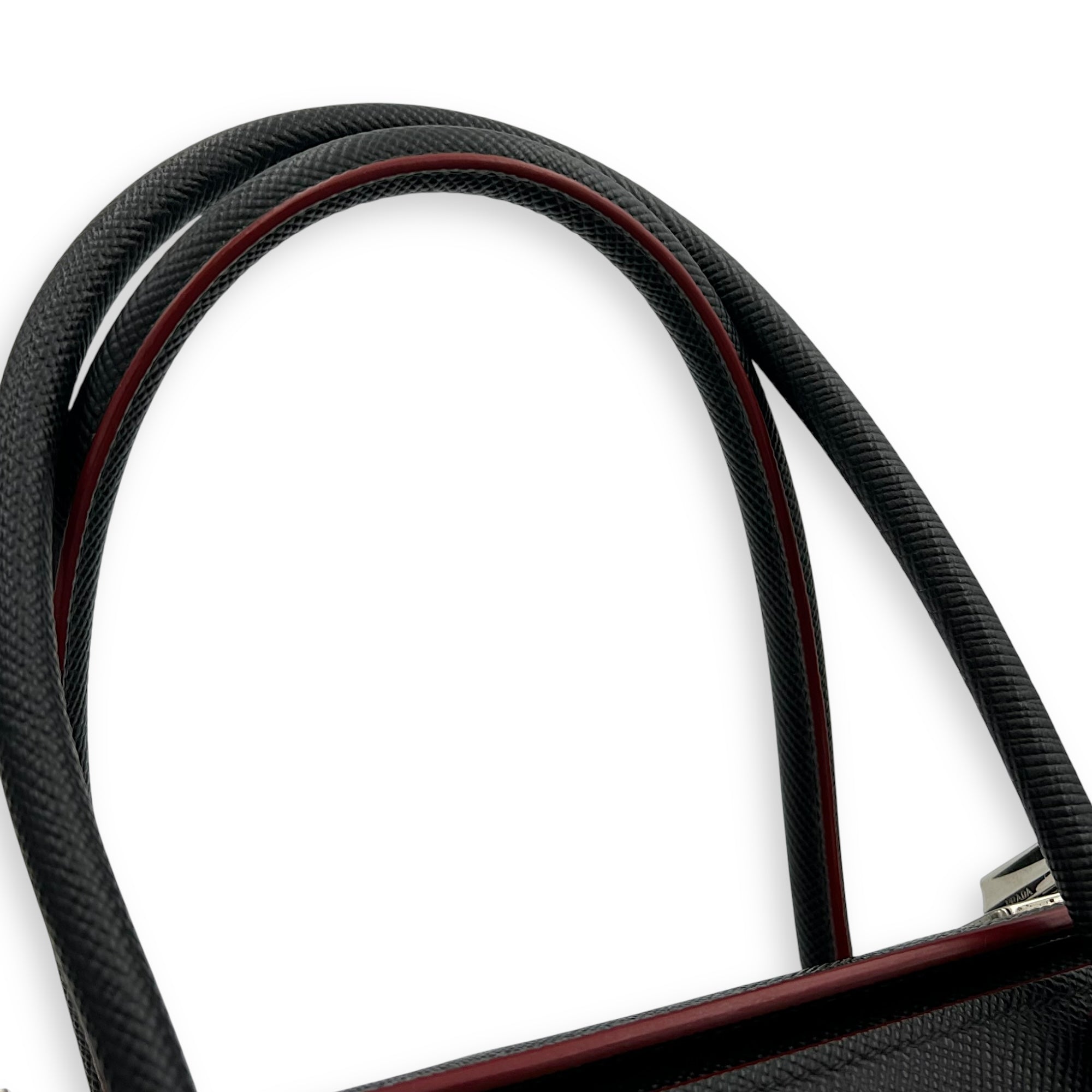 Prada 2 way turnlock bag Top Handle Bag Black in Saffiano Leather, Silver hardware_12