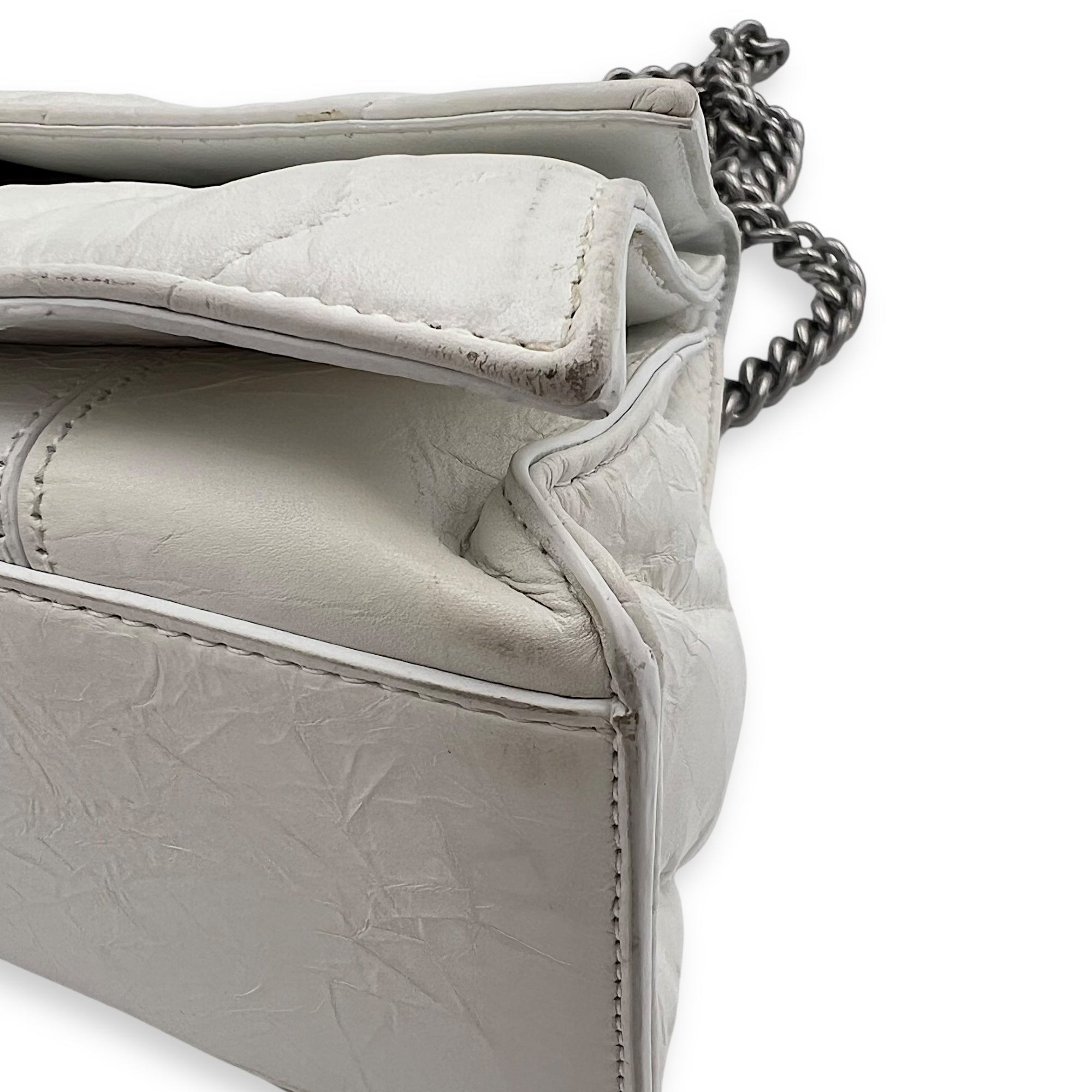 Balenciaga Crush Shoulder Bag White in Calfskin, Silver hardware_12