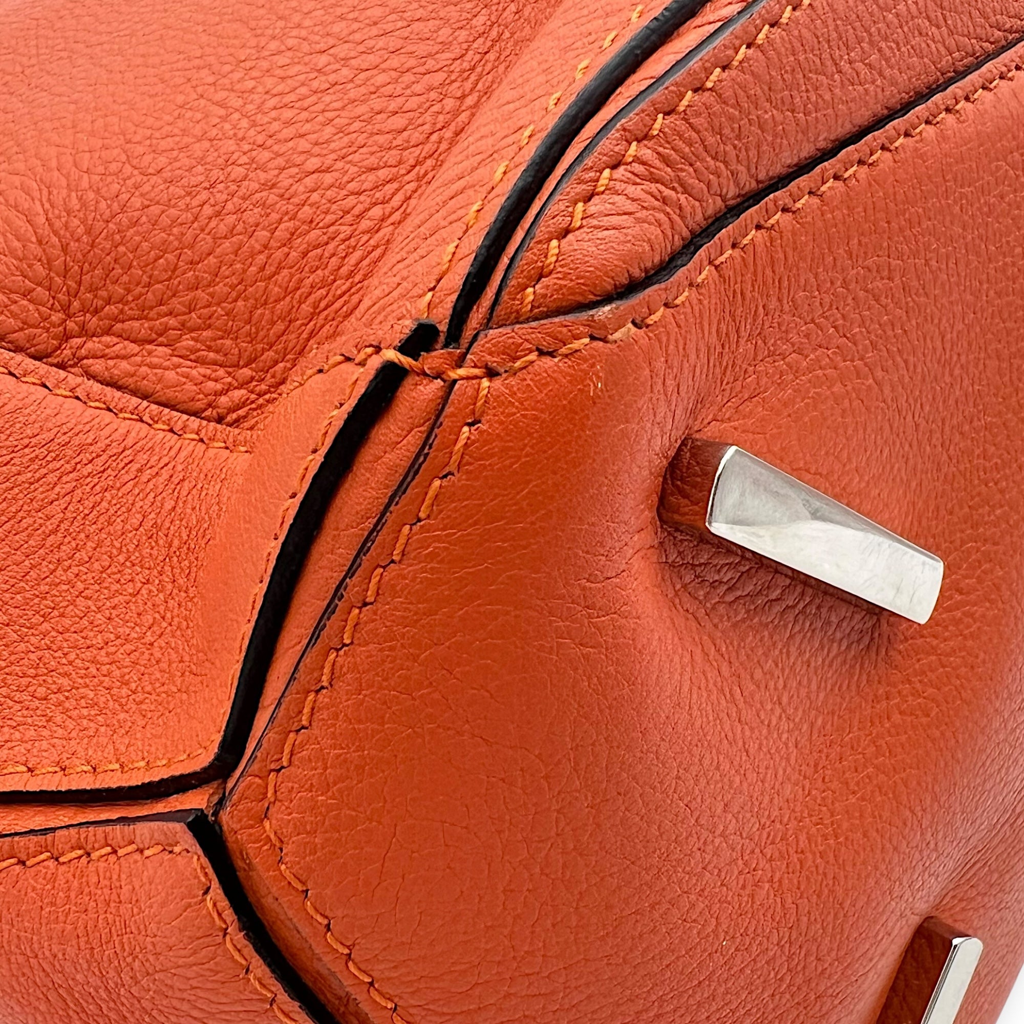 Loewe Puzzle Medium Orange Crossbody Bag in Calfskin, Silver hardware_12