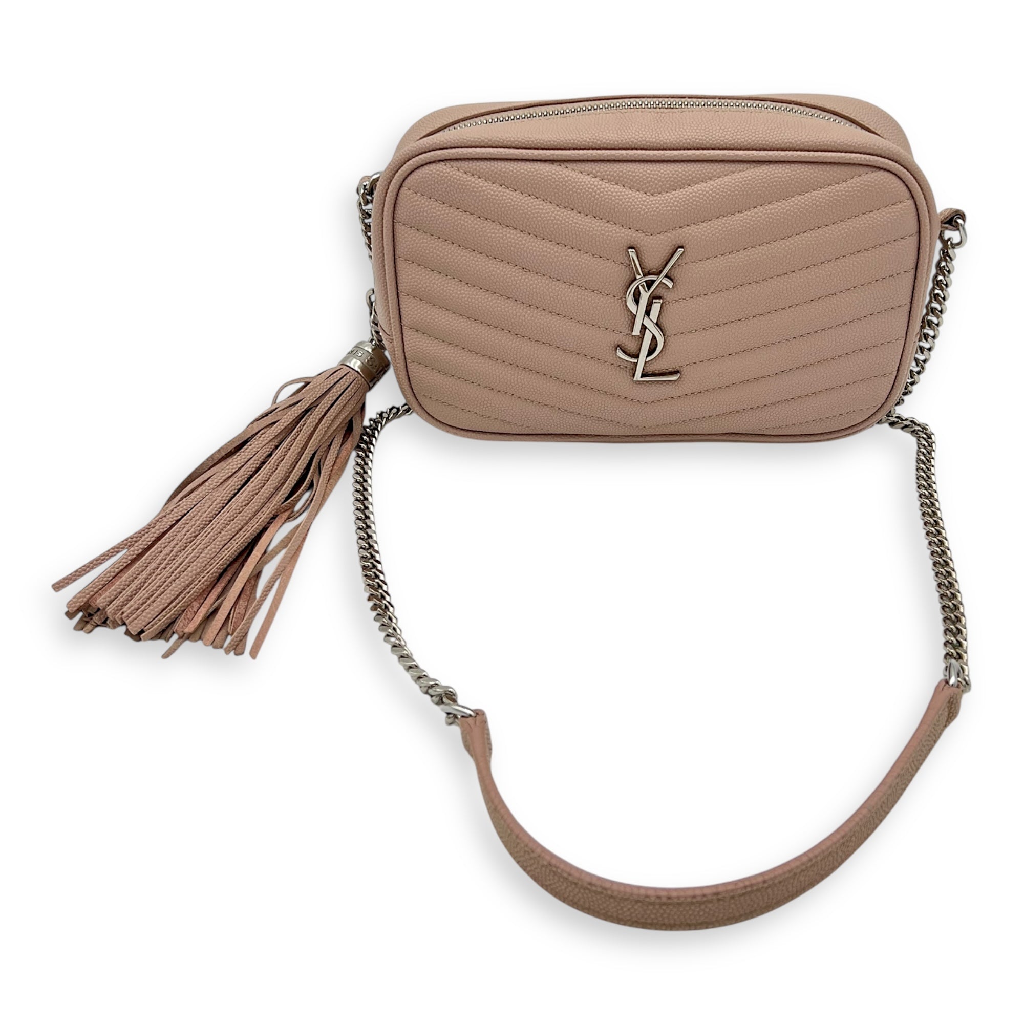 Saint Laurent Lou Shoulder Bag Mini Beige in Caviar Leather, Silver hardware_2