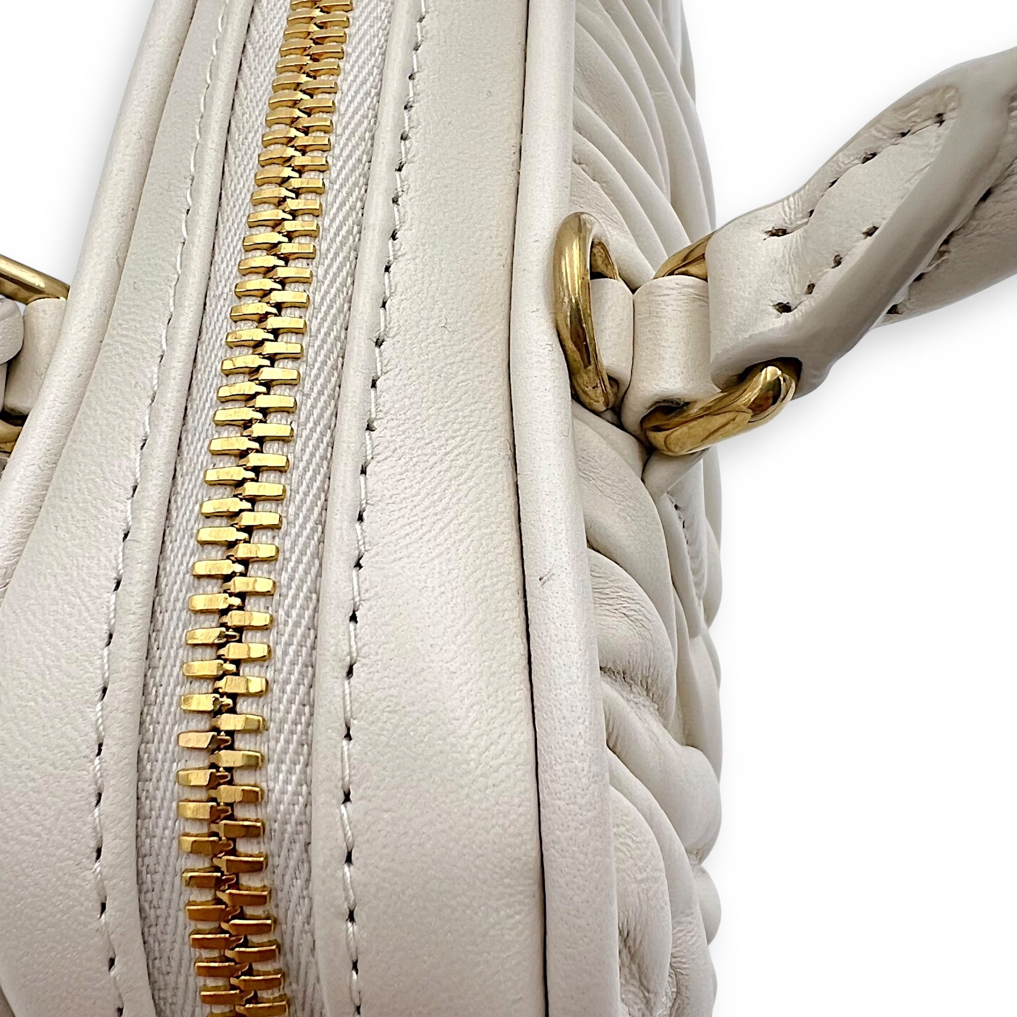 Miu Miu Arcadie Top Handle Bag White in Calfskin, Gold hardware_12