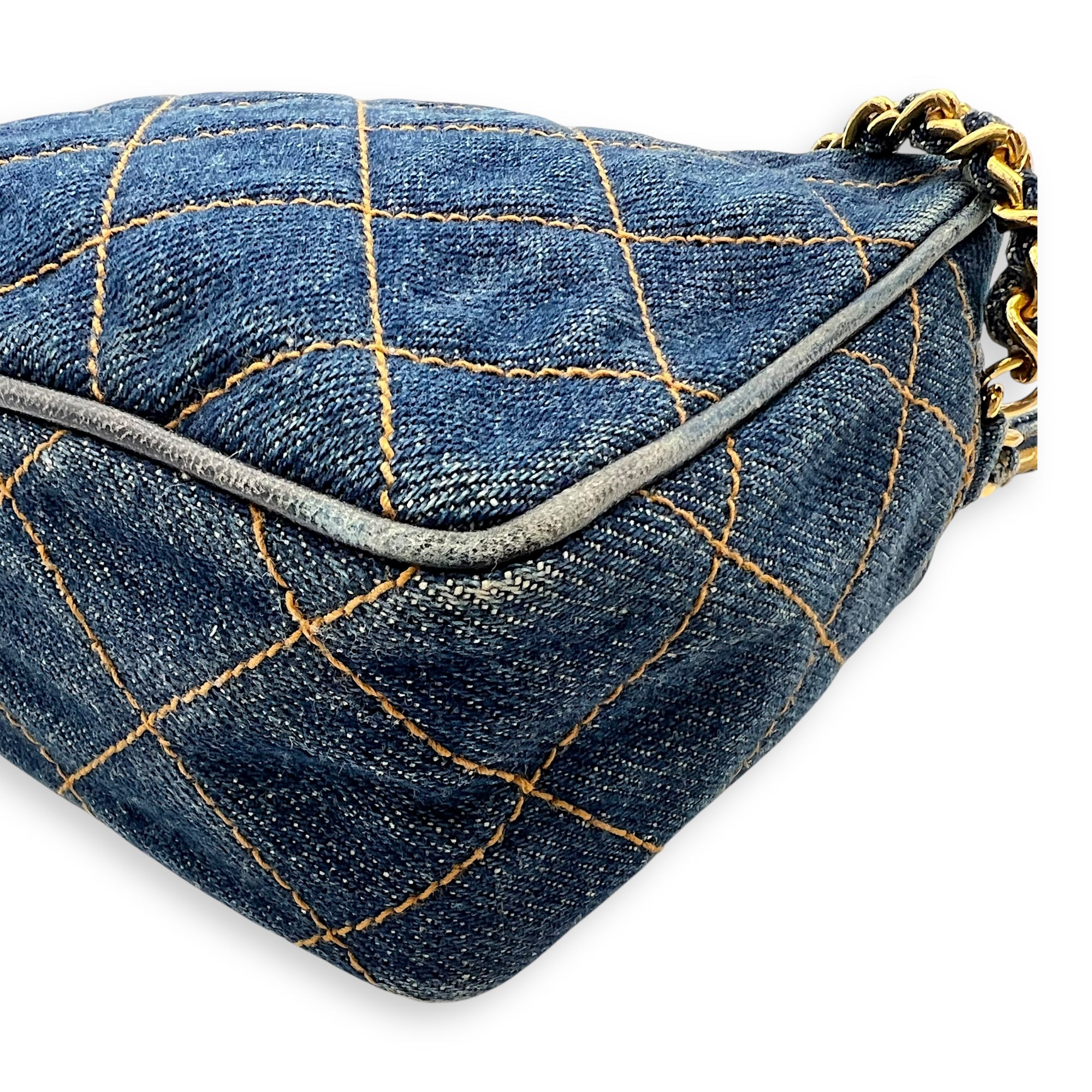 Chanel Denim CC Quilted Turnlock Crossbody Bag Blue in Denim, Gold hardware_11