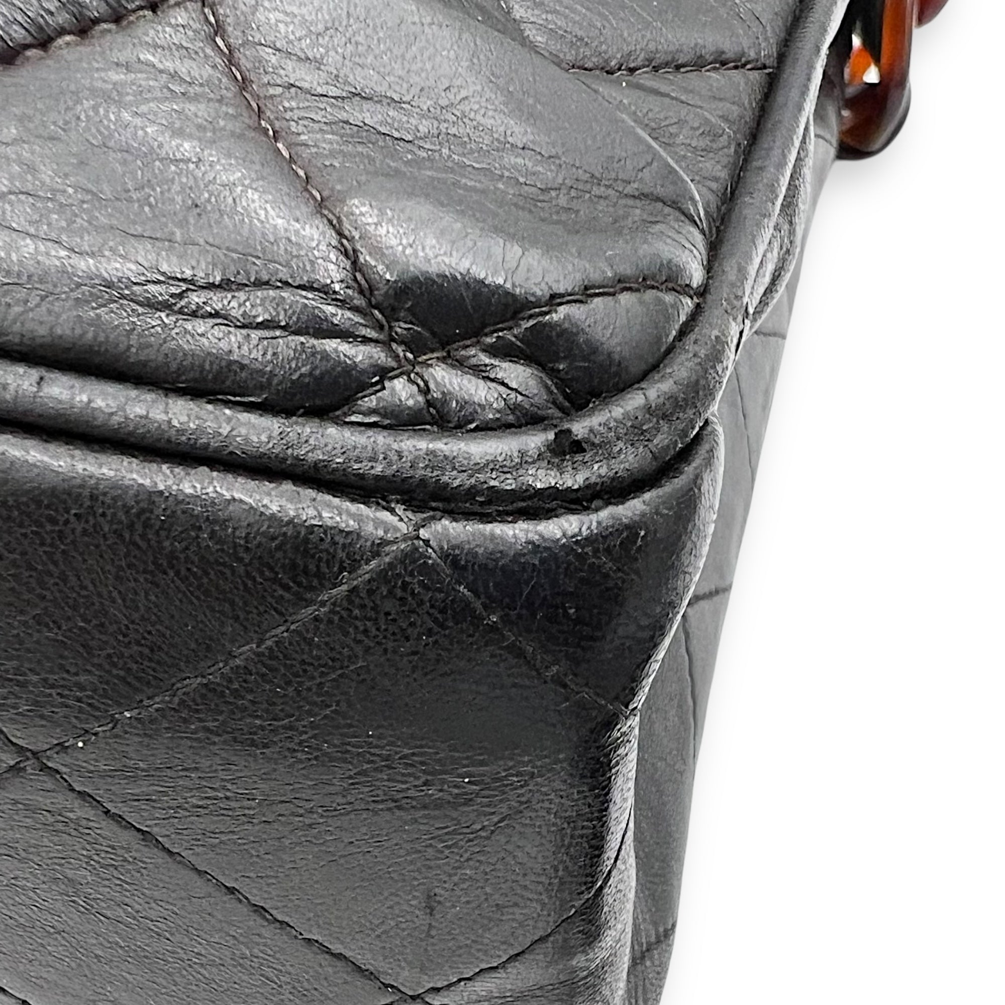 Chanel CC Quilted Tortoise Shell Shoulder Bag Black in Lambskin, tortoise shell hardware_12