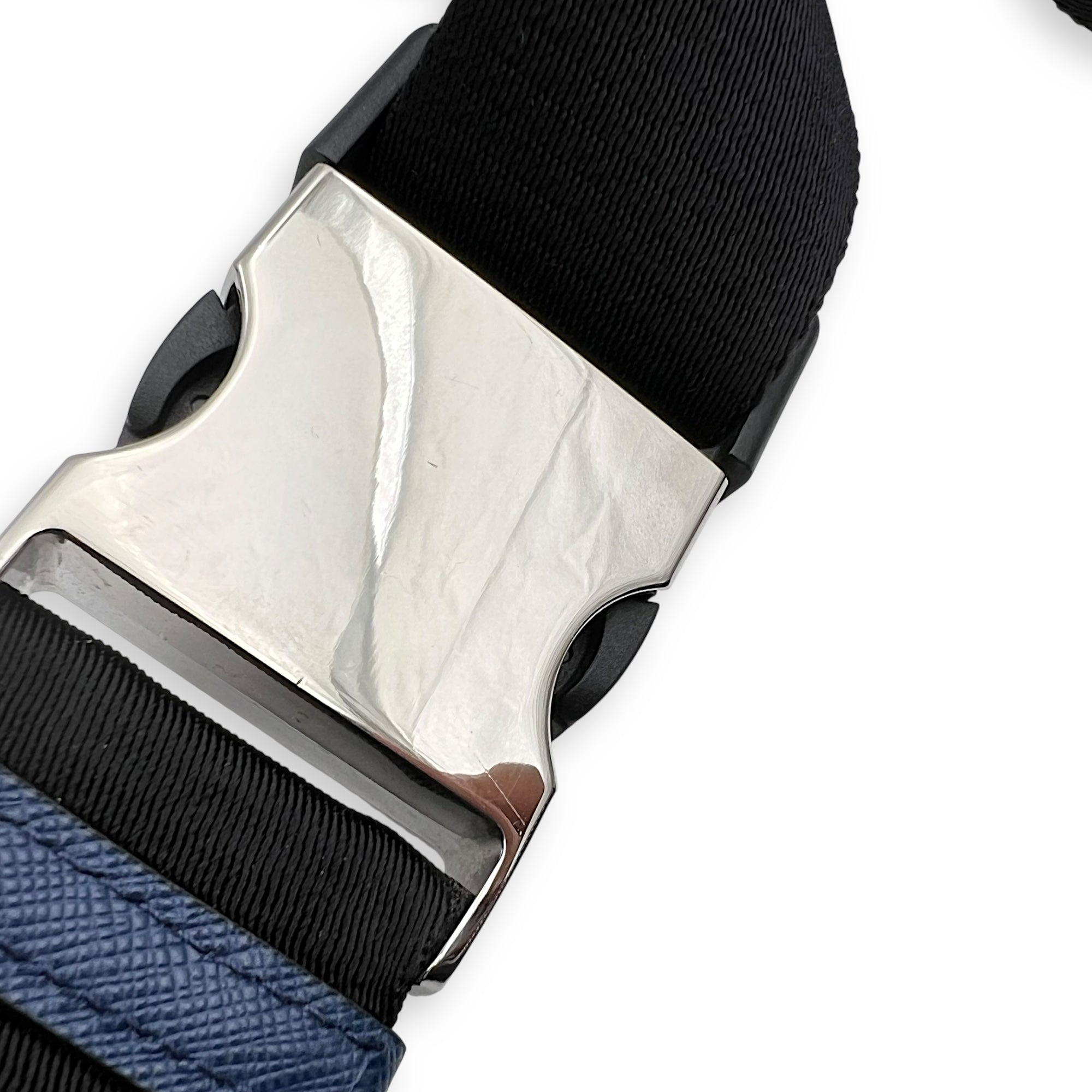 Prada Logo Belt Bag Blue in Saffiano Leather, Silver hardware_12