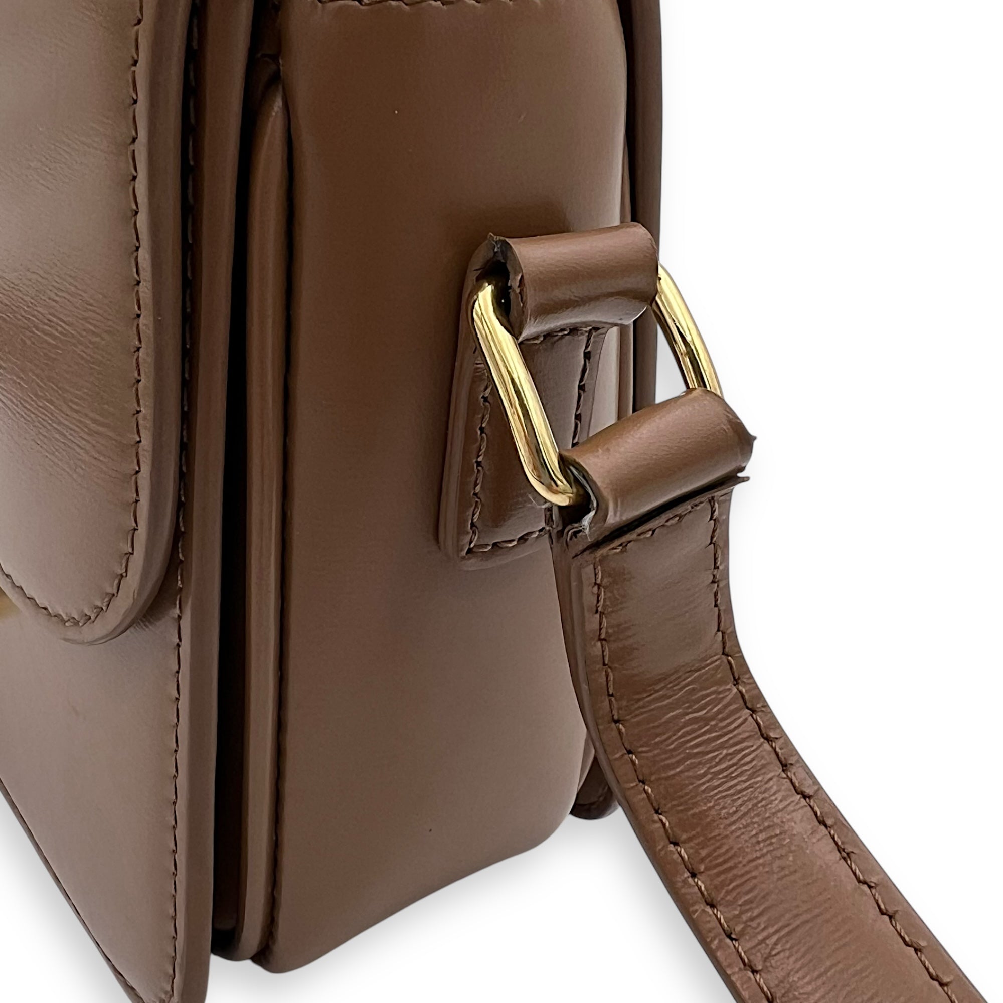 Celine Triomphe Shoulder Bag Brown in Calfskin, Gold hardware_12