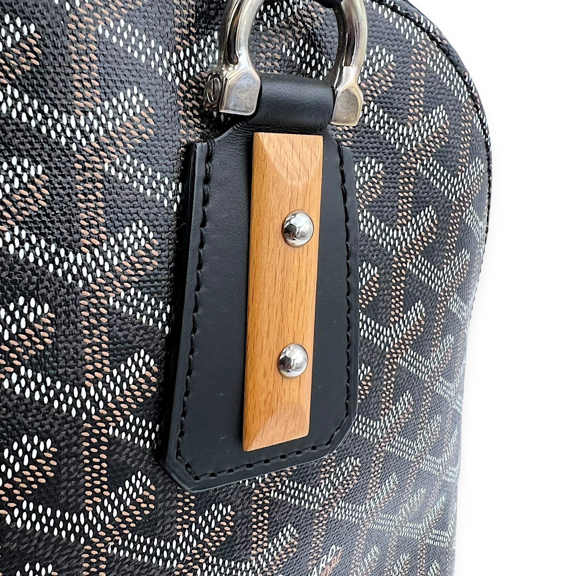 Goyard Vendome Top Handle Bag Black in Coated Canvas, Silver hardware_12