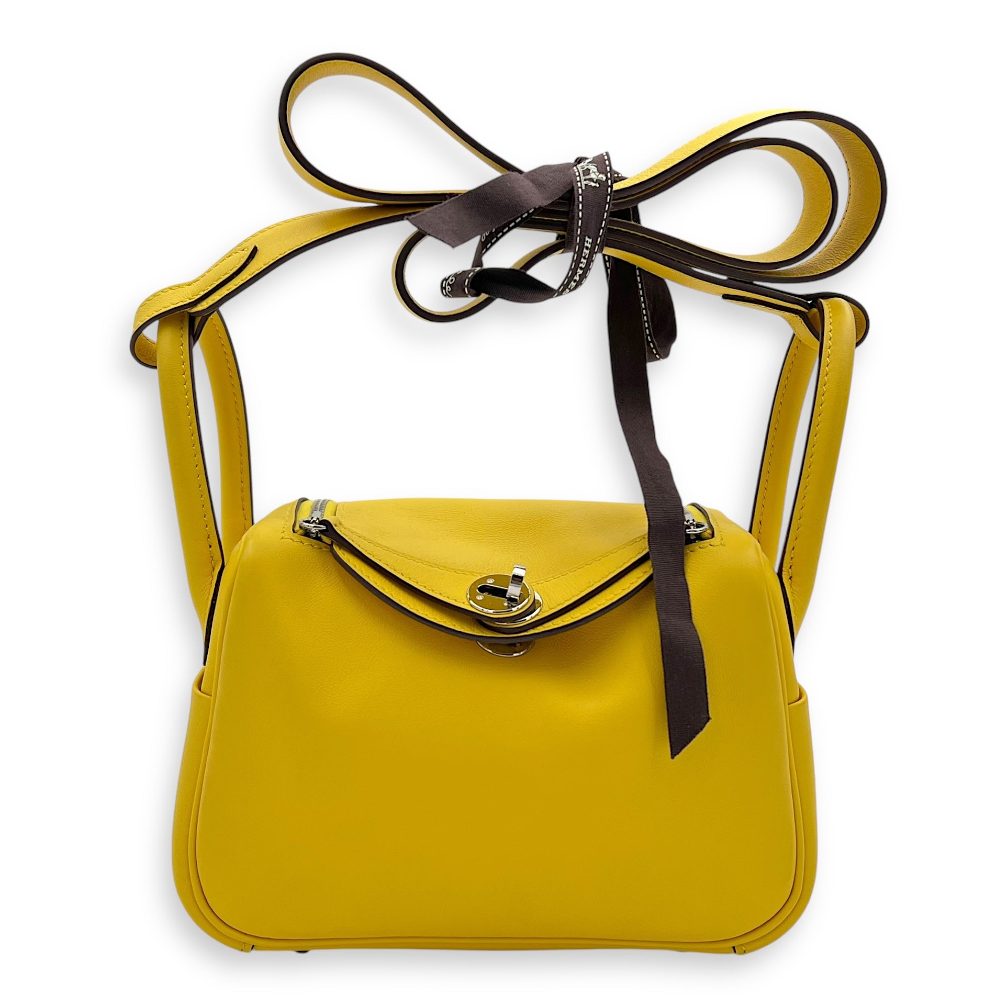Hermès Mini Lindy Yellow in Swift, Palladium hardware_12