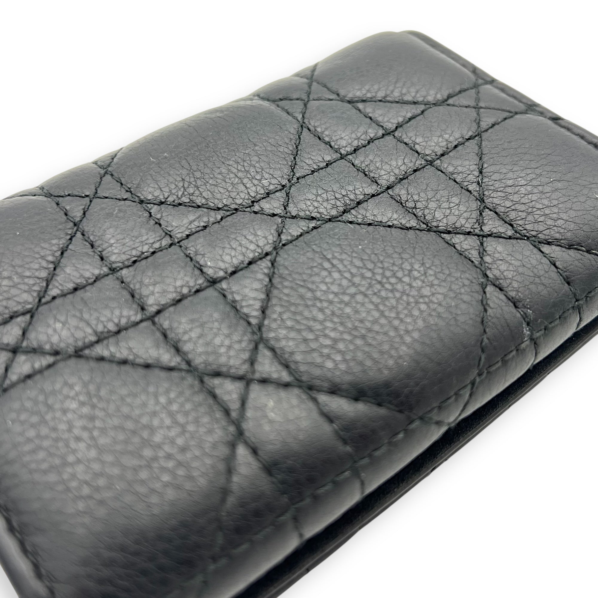 Dior Cannage Card Holder Black in Calfskin, Gold hardware_12