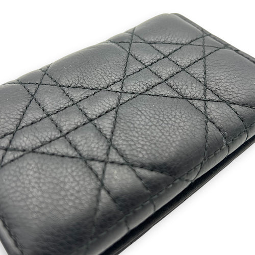Dior Cannage Card Holder Black in Calfskin, Gold hardware_12