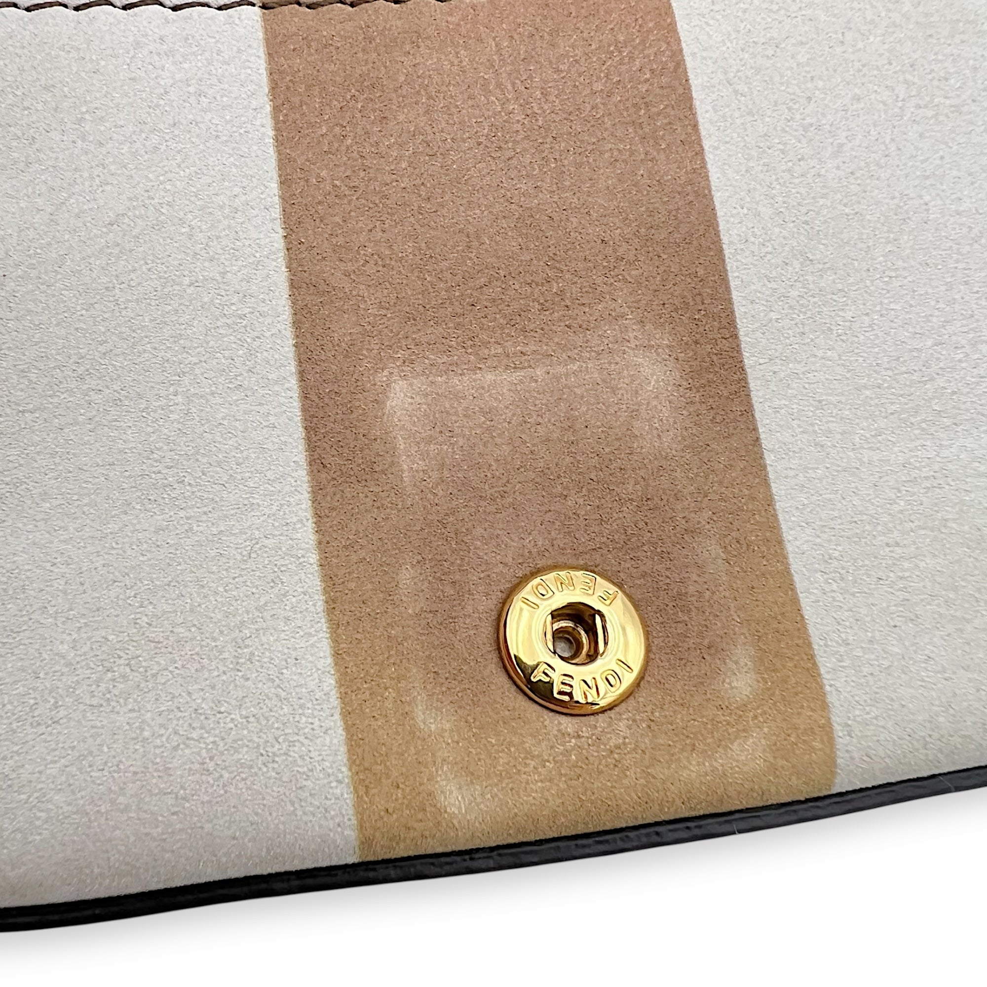 Fendi Baguette Nano Brown Crossbody Bag in Suede Leather, Gold hardware_12