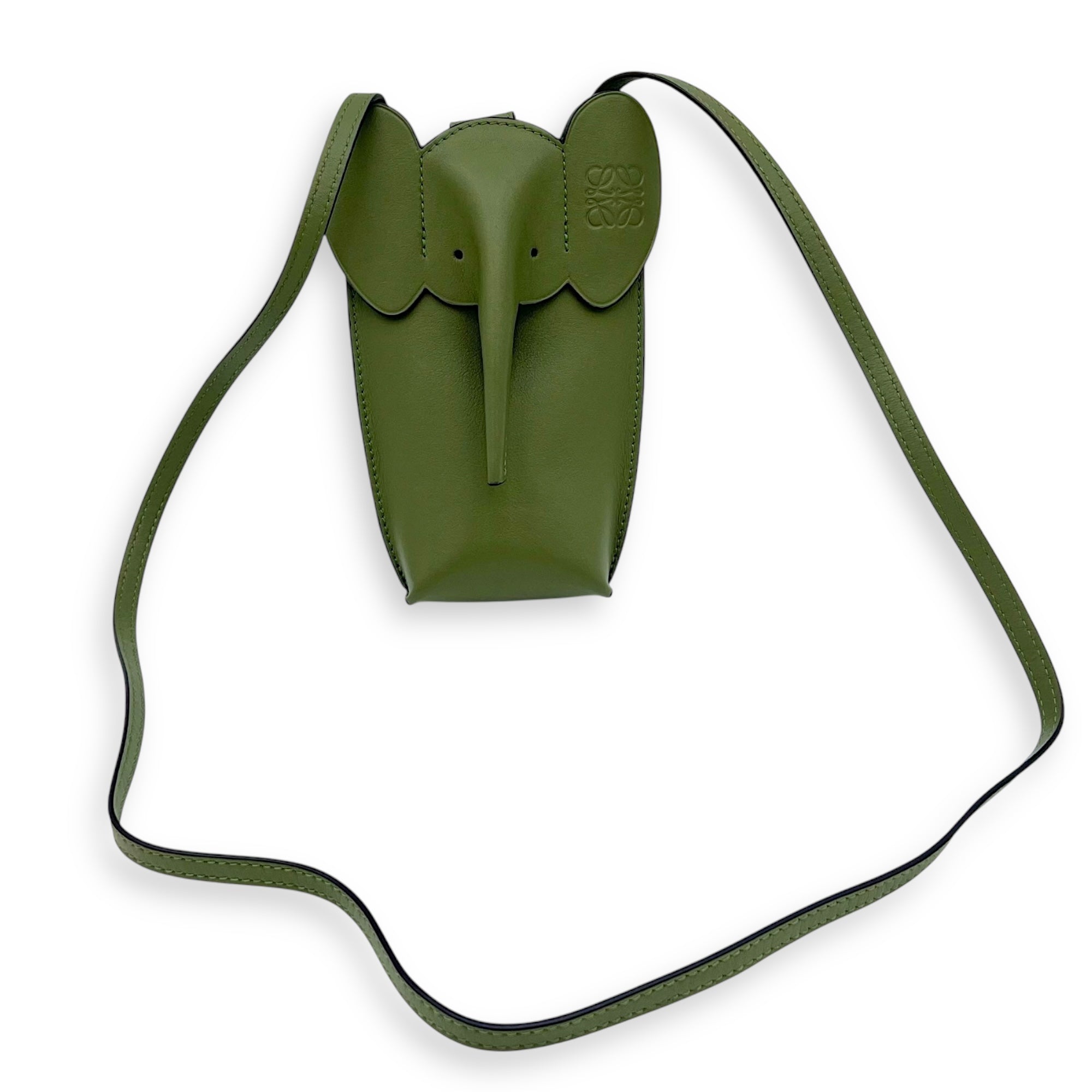 Loewe Elephant Pocket Crossbody Bag Green in Calfskin_12