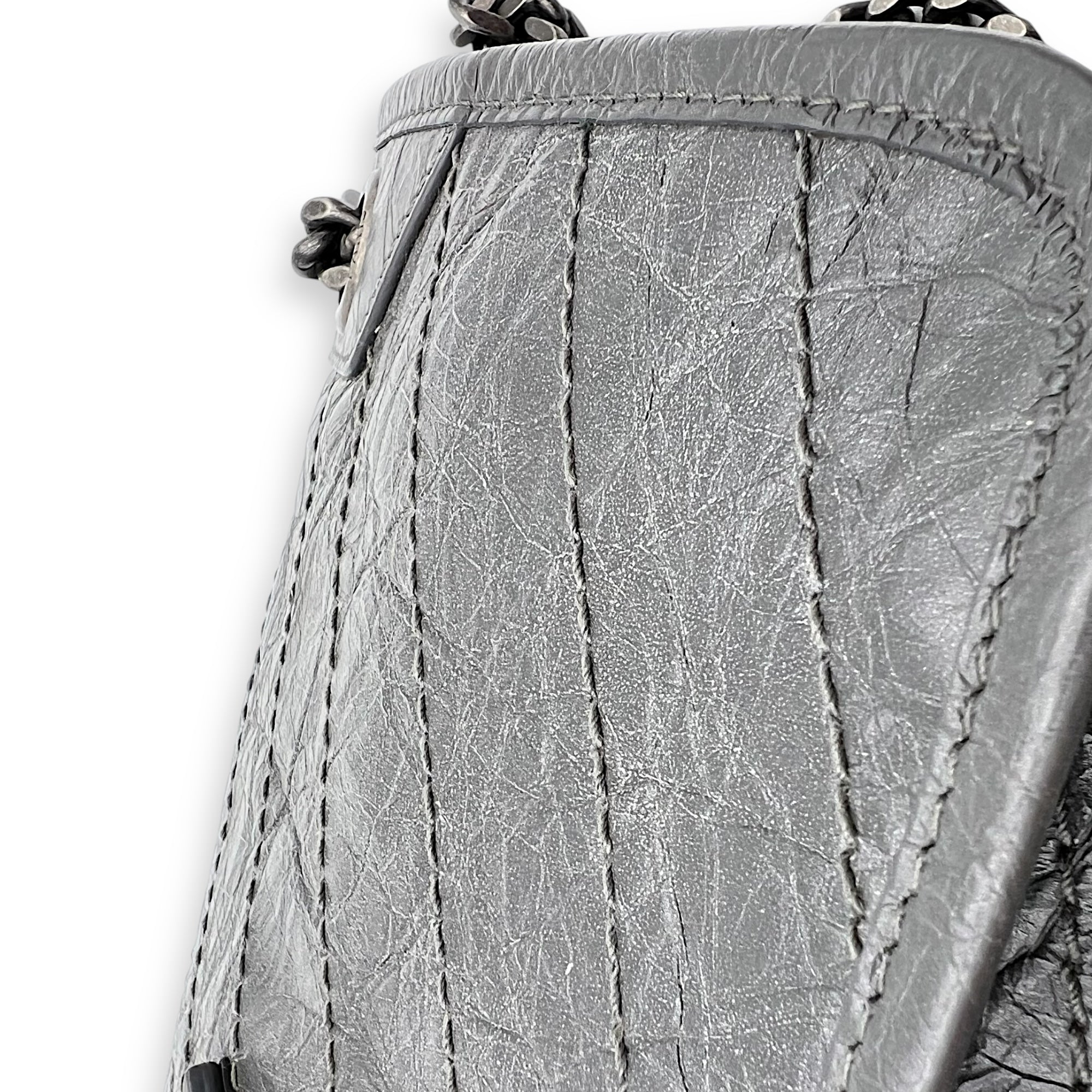 Saint Laurent Niki Shoulder Bag Grey in Calfskin, Ruthenium hardware_12