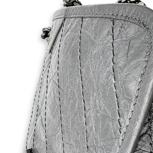 Saint Laurent Niki Shoulder Bag Grey in Calfskin, Ruthenium hardware_12