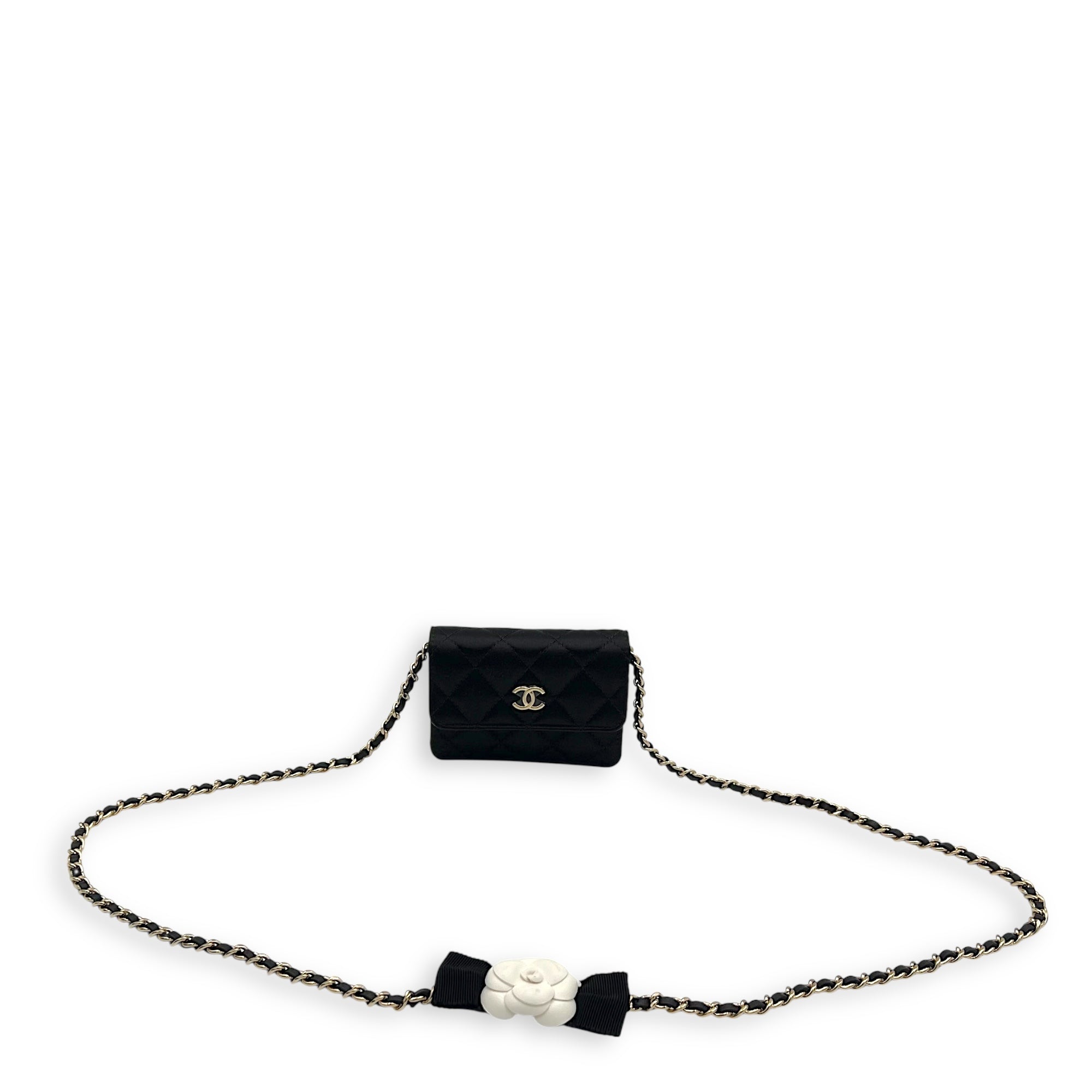 Chanel VIP Gift CC Wallet On Chain Black in Satin, Gold hardware_12