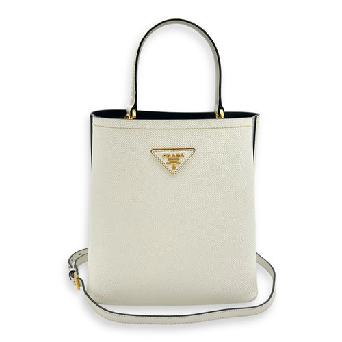 Prada Panier Bucket Bag White in Saffiano Leather, Gold hardware_10