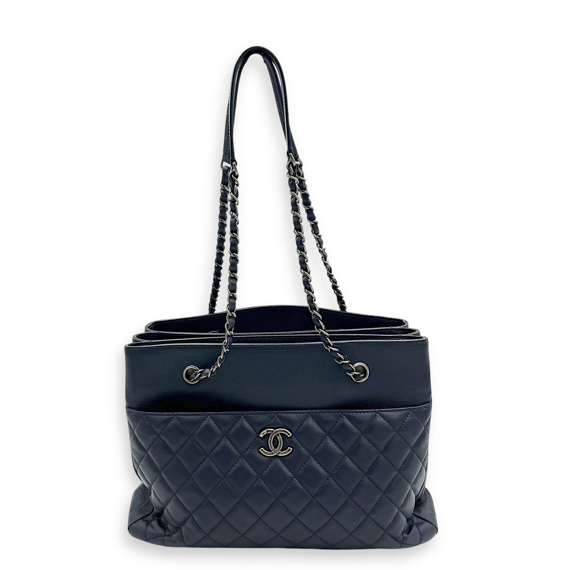 Chanel CC Tote Bag Blue in Caviar Leather, Ruthenium hardware_12