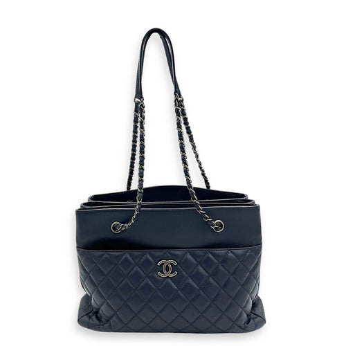 Chanel CC Tote Bag Blue in Caviar Leather, Ruthenium hardware_12