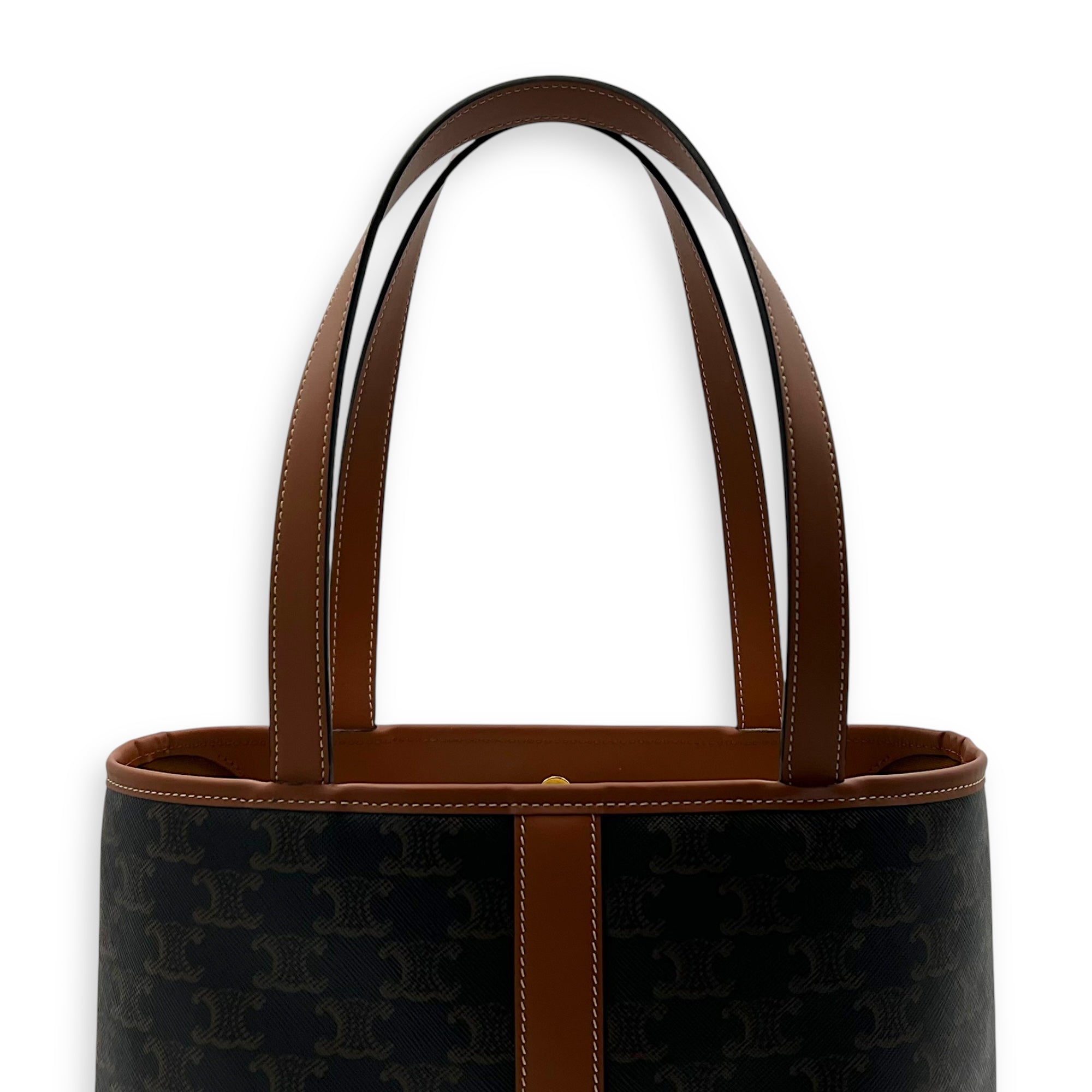 Celine Triomphe Tote Bag Brown in Coated Canvas, Gold hardware_12