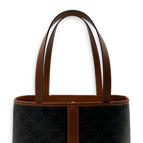 Celine Triomphe Tote Bag Brown in Coated Canvas, Gold hardware_12