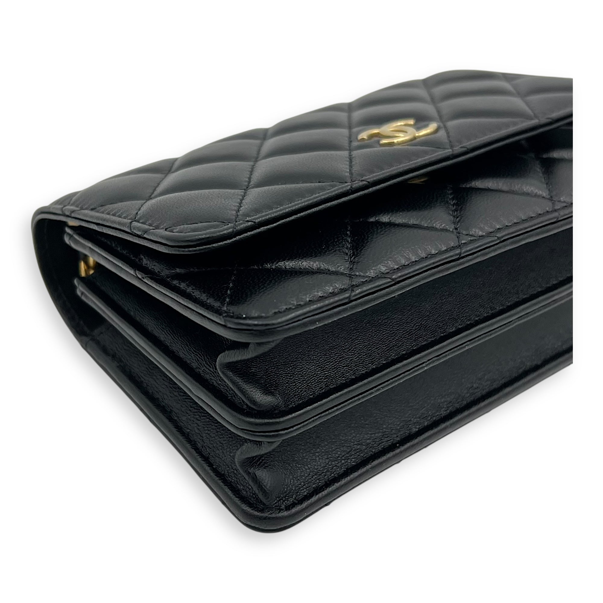 Chanel CC Curb Thick Chain Wallet On Chain Black in Lambskin, Gold hardware_8