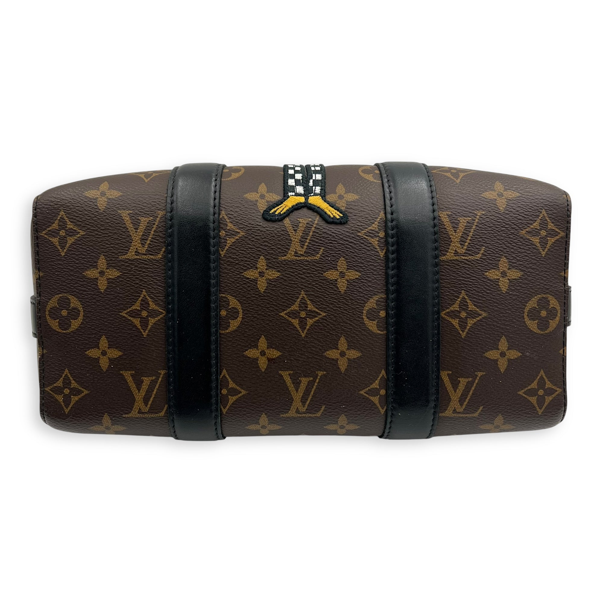 Louis Vuitton Keepall Virgil Abloh Top Handle Bag Brown in Monogram Coated Canvas, Gold hardware_5