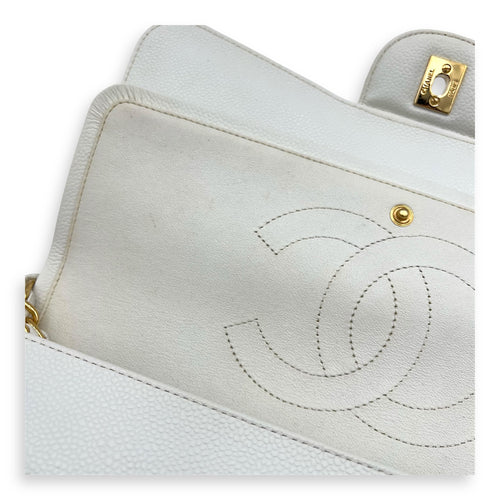 Chanel Classic Shoulder Bag Jumbo White in Caviar Leather, Gold hardware_5
