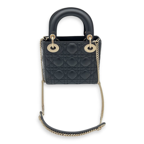 Dior Lady Dior Top Handle Bag Mini Black in Calfskin, Gold hardware_4