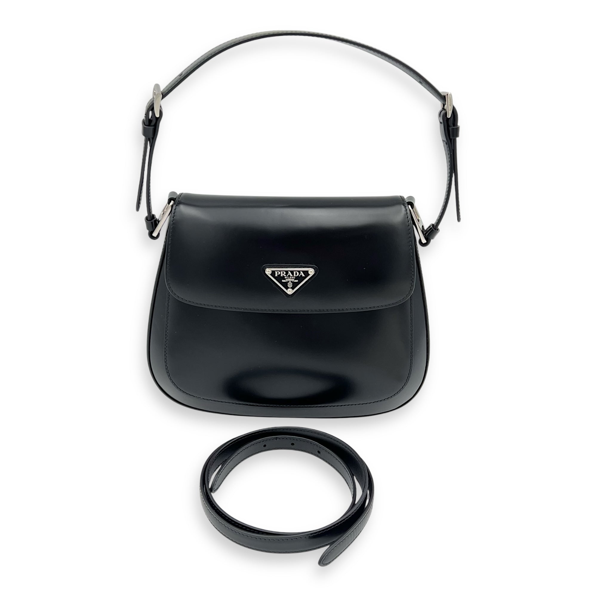 Prada Cleo Shoulder Bag Black in Calfskin, Silver hardware_4