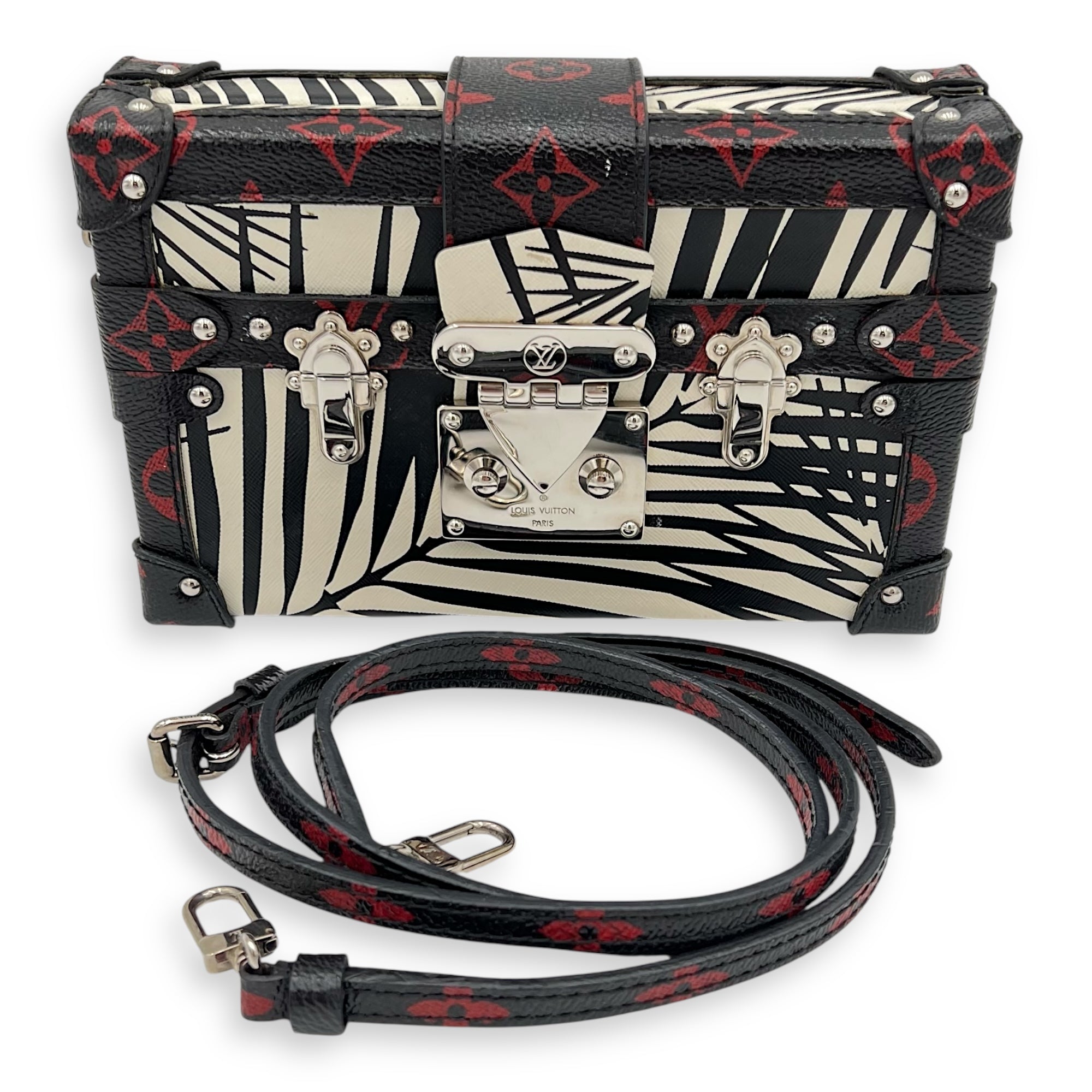 Louis Vuitton Trunk Shoulder Bag Palm Nour Cruise in Monogram Coated Canvas, Silver hardware_4