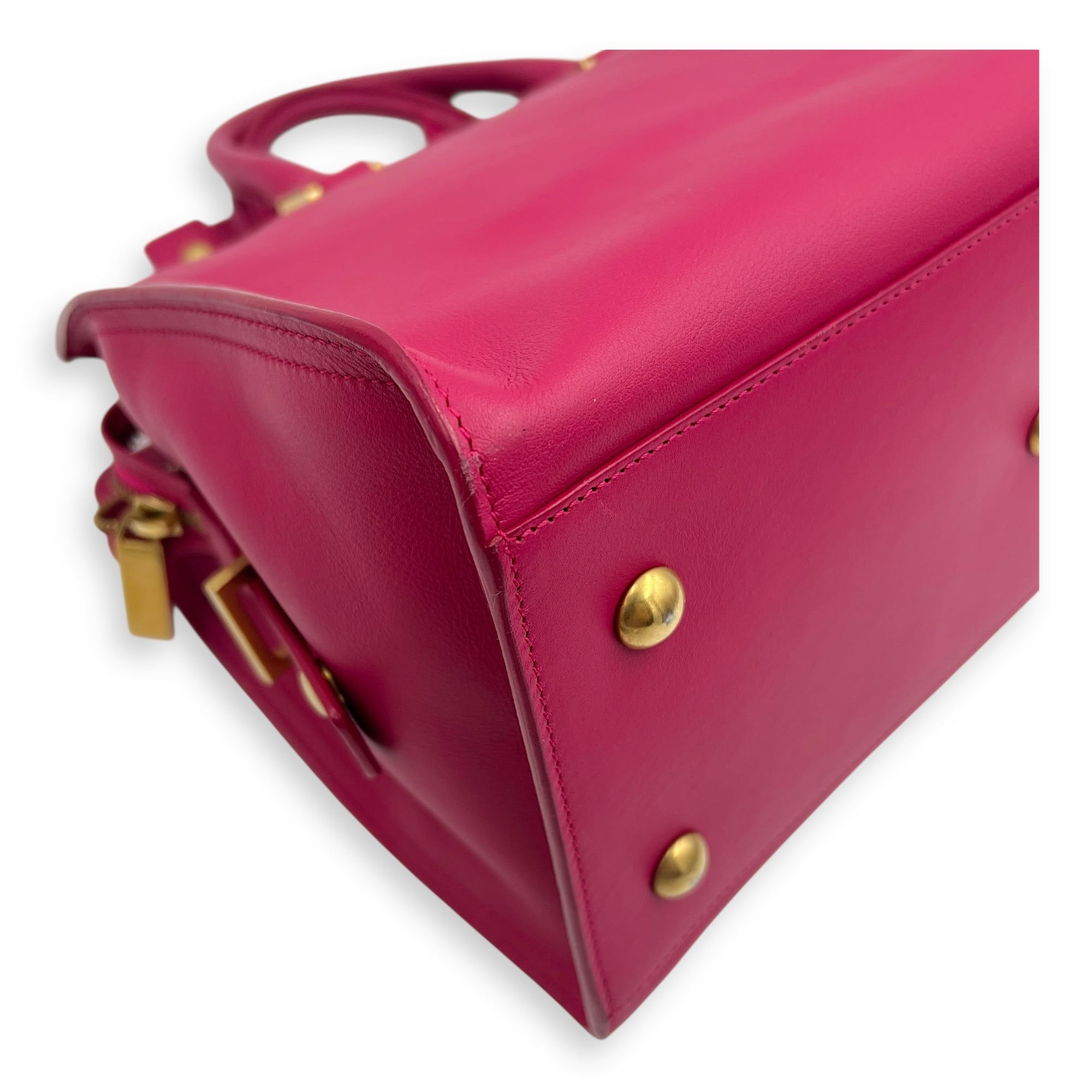 Saint Laurent Chyc Top Handle Bag Pink in Calfskin, Gold hardware_14